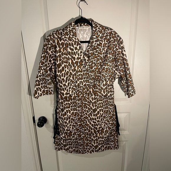 Tory Burch Reva Leopard Print Cotton Poplin Shirtdress Size 2 - Picture 4 of 9